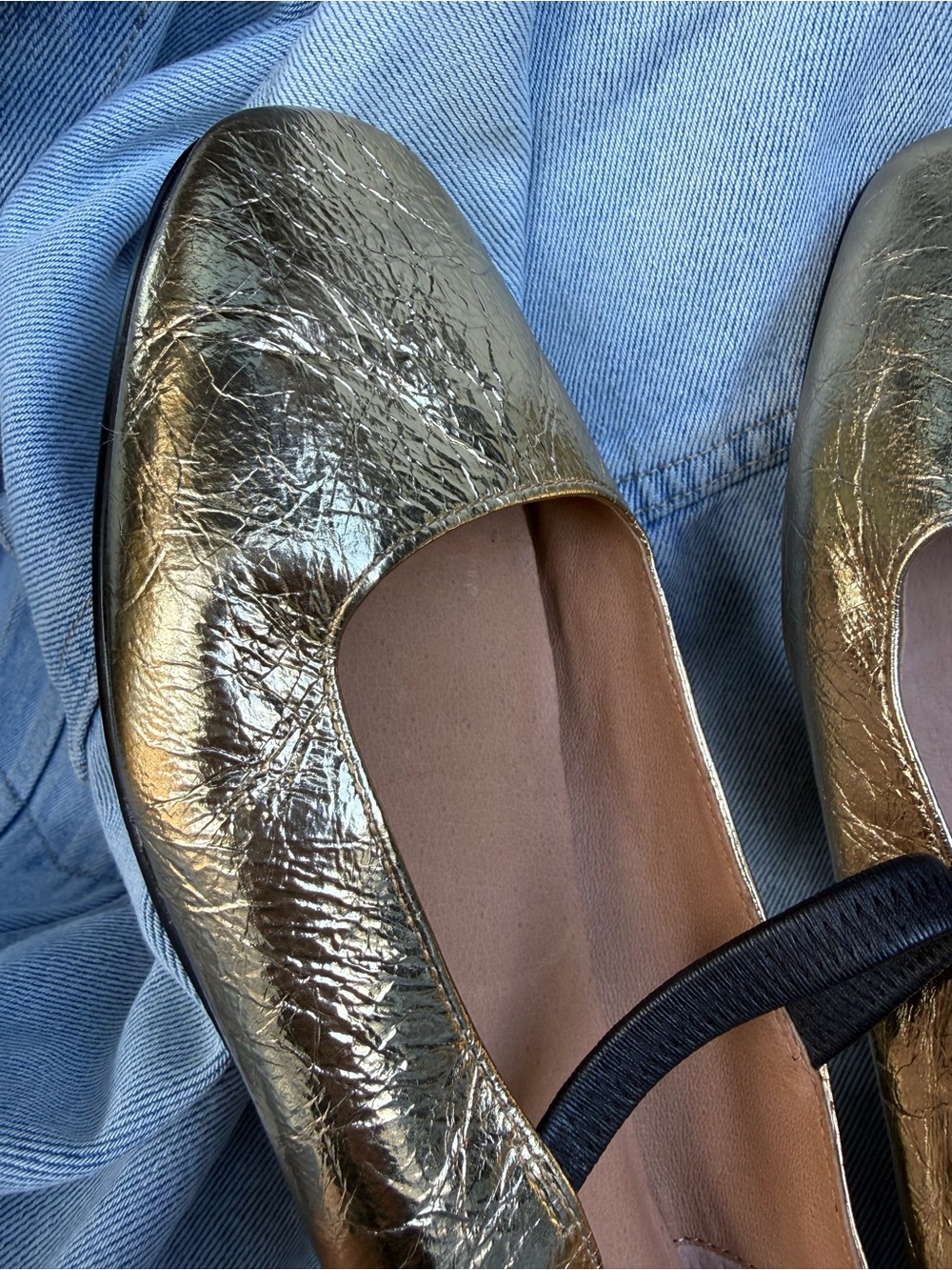 Madewell Gold Metallic Ballet Flats with Elastic Strap Leather size 7.5 - Picture 7 of 7